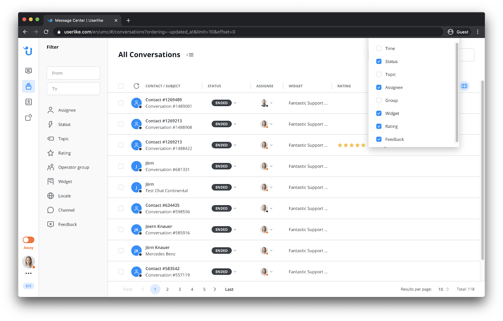 Screenshot of the conversation overview