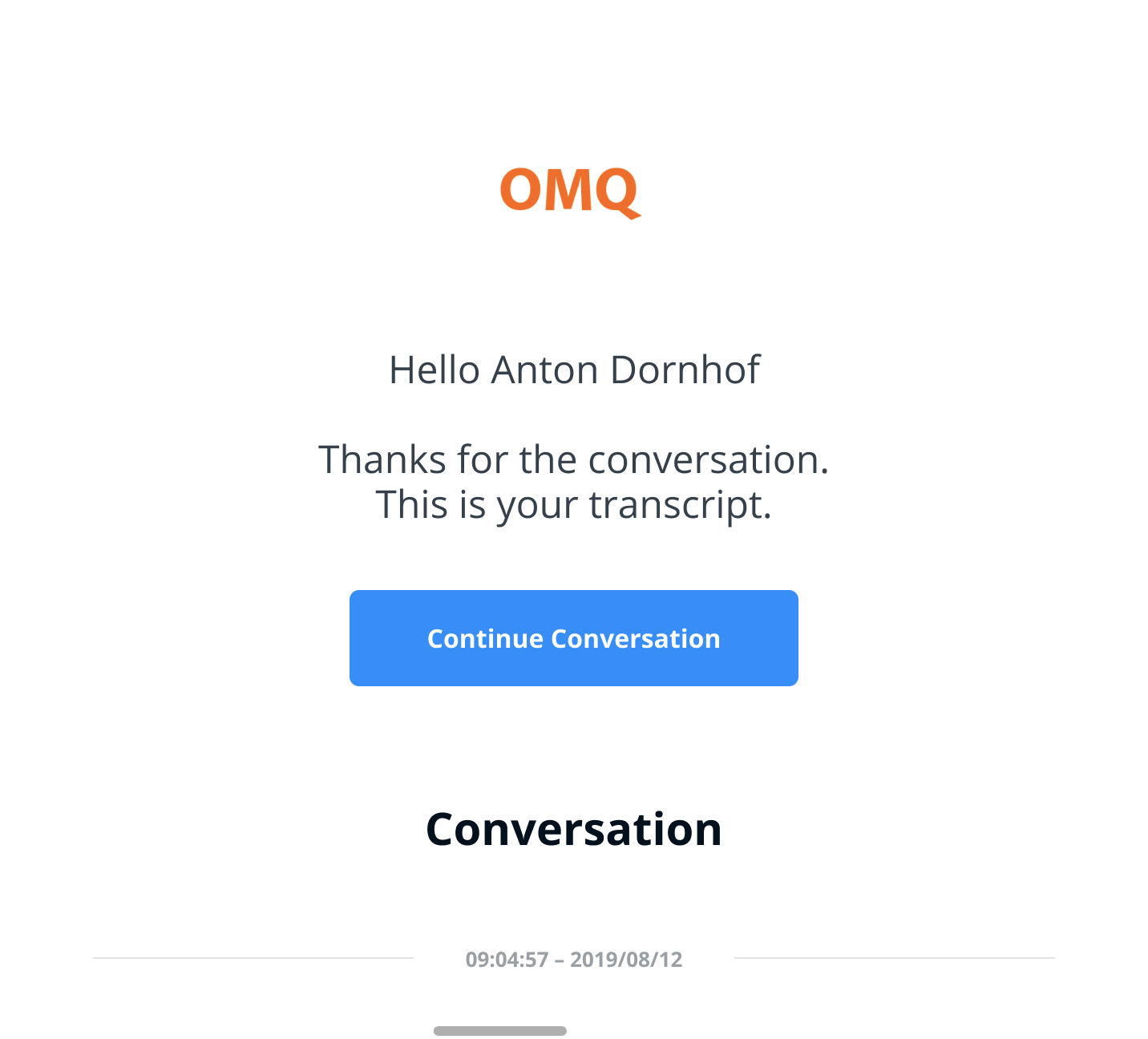 An example transcript email