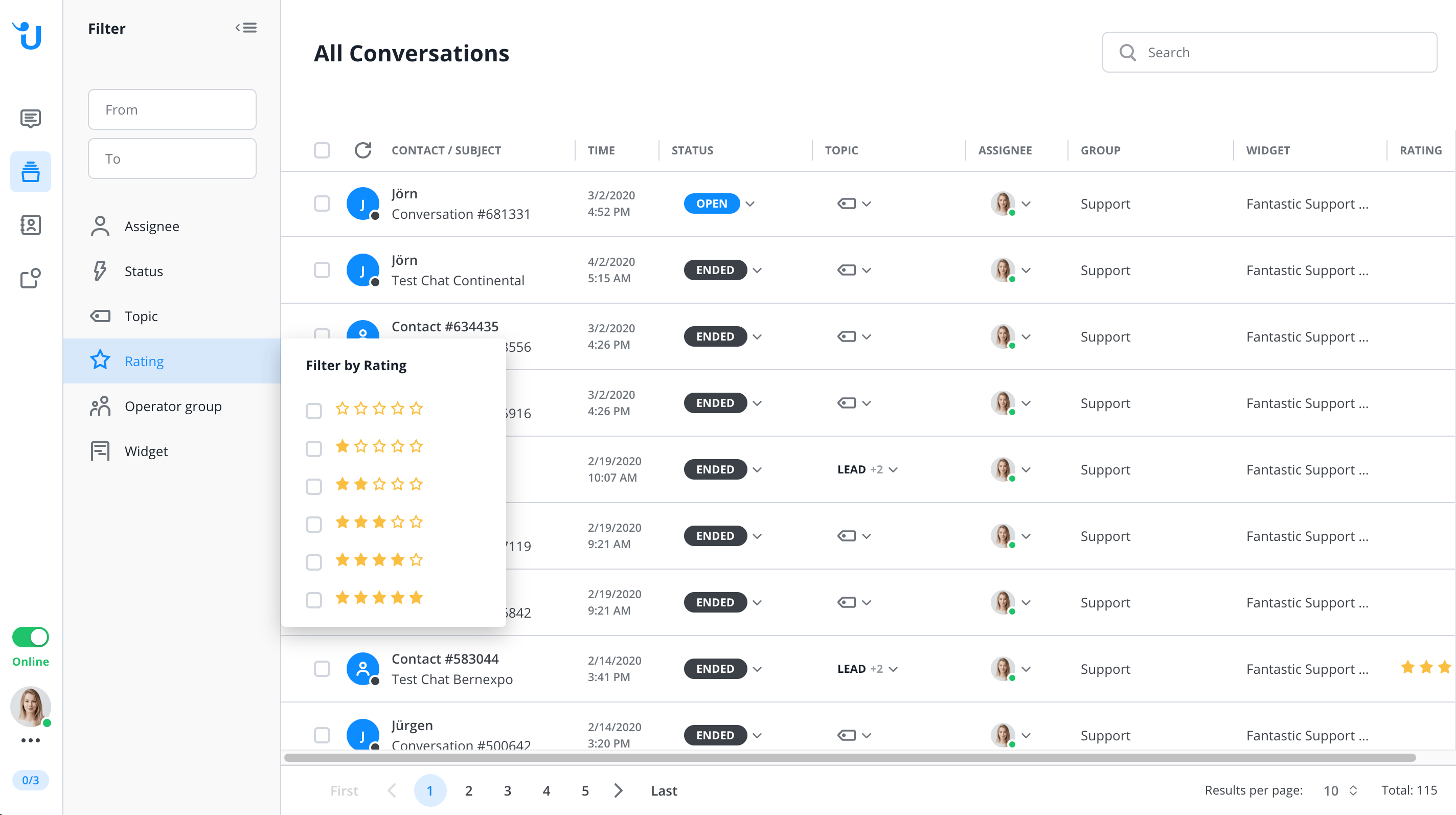 The new Message Center's All Conversations design, with a clear table and filter options on the left.