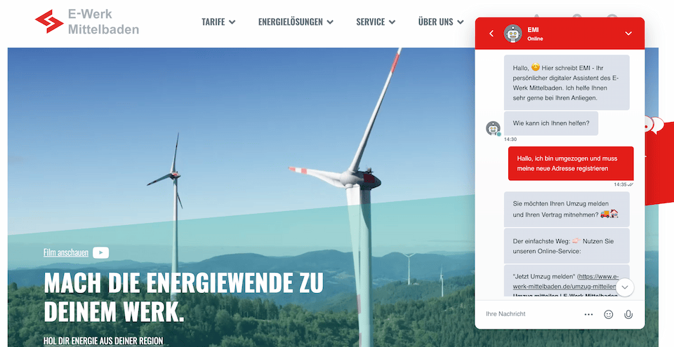 Energy chatbot assists customer in German