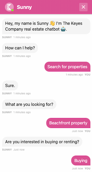 Real estate chatbot helping a customer search for properties