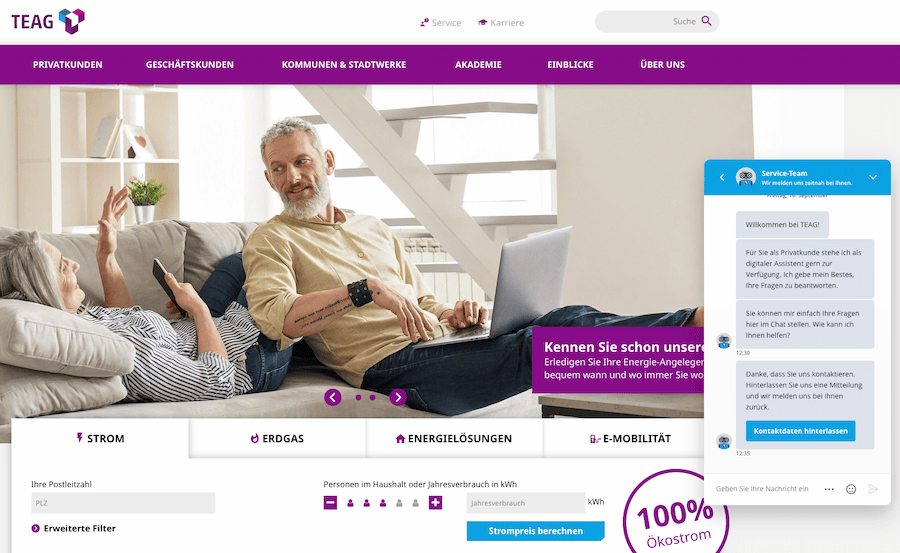 Userlike's Logic Bot assisting a customer with an energy question