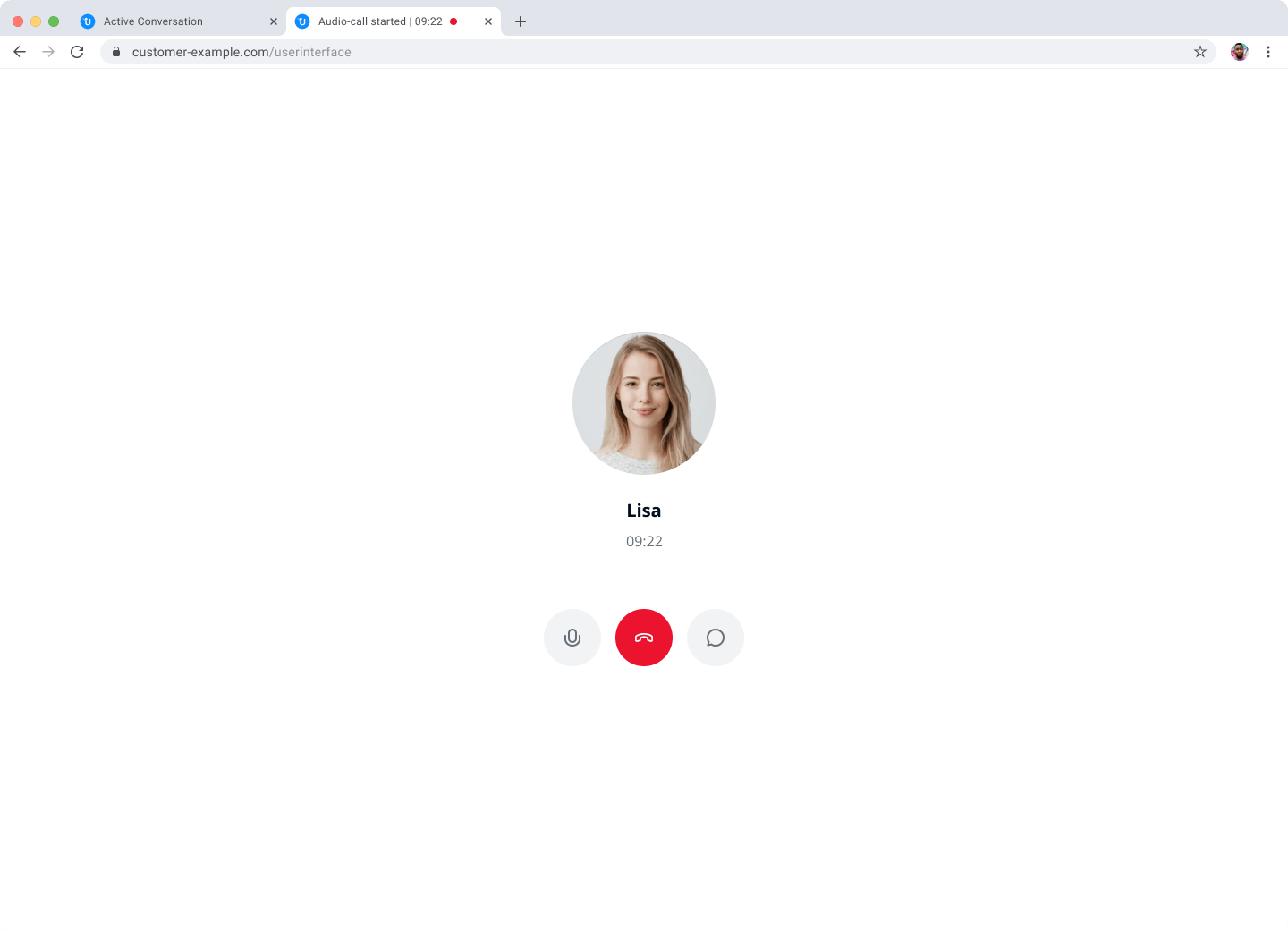 Contact-Perspektive des Audio-Call-Tab.