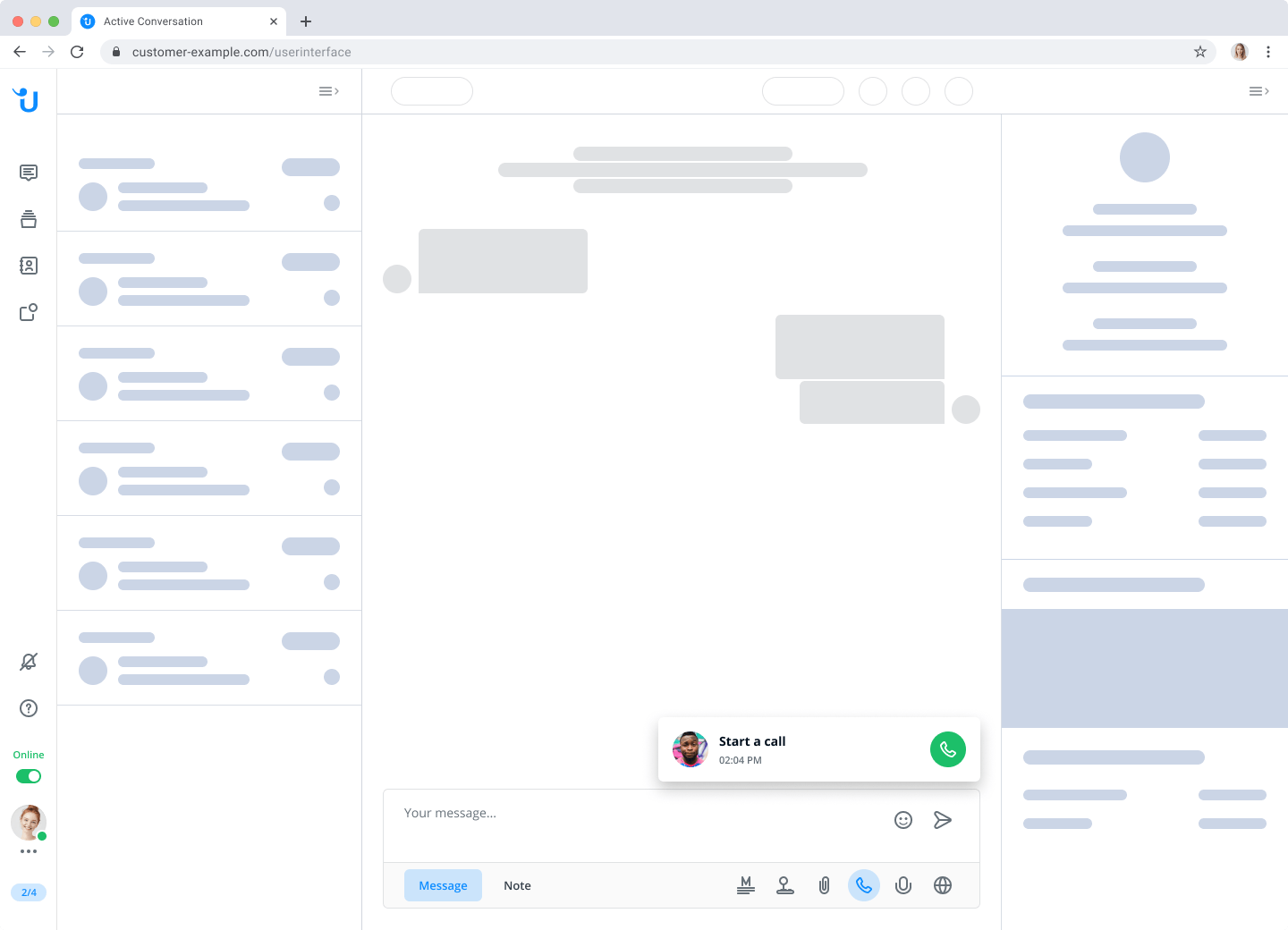 Audio-Anrufe vom Message Center starten.