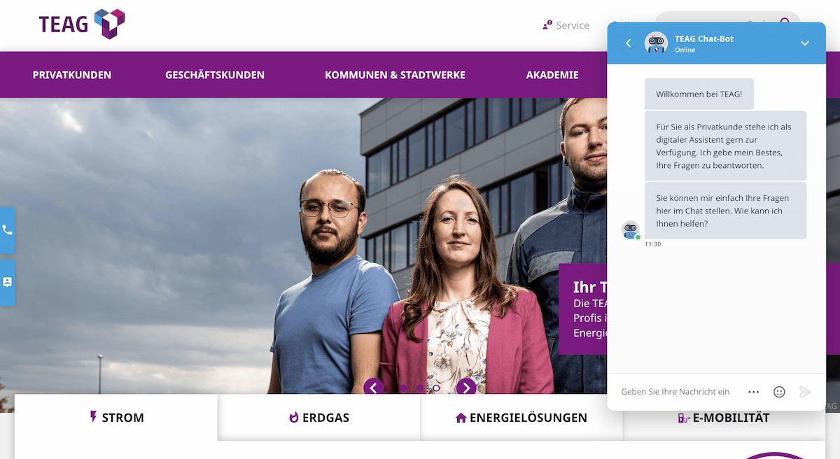 Chatbot von Energieversorger TEAG.