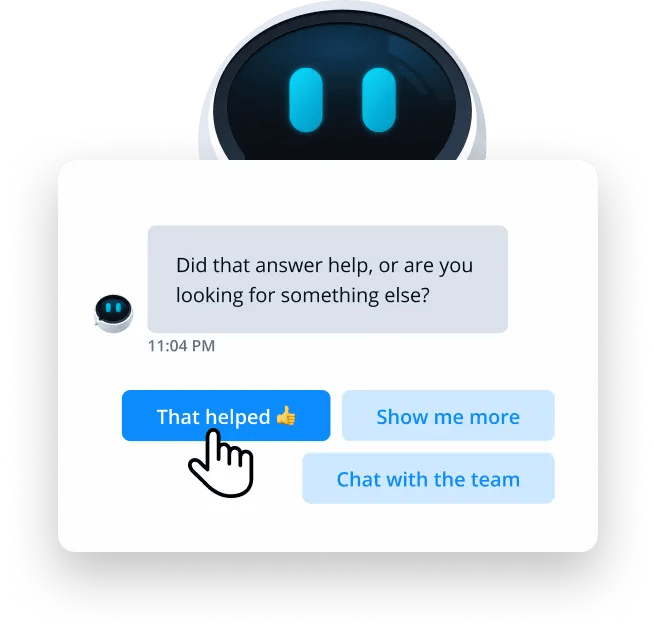 Chatbot fragt über Button nach Feedback zum Kunden-Chat.