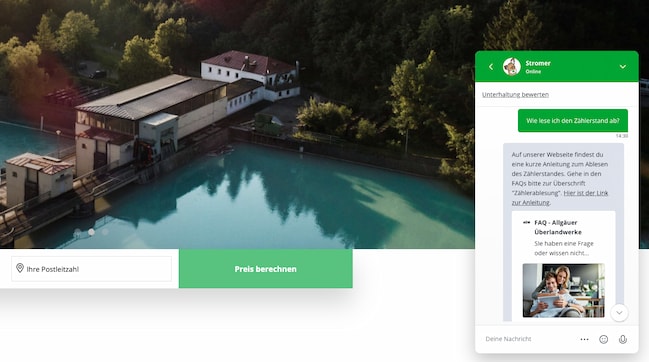 screenshot of Stromer chatbot