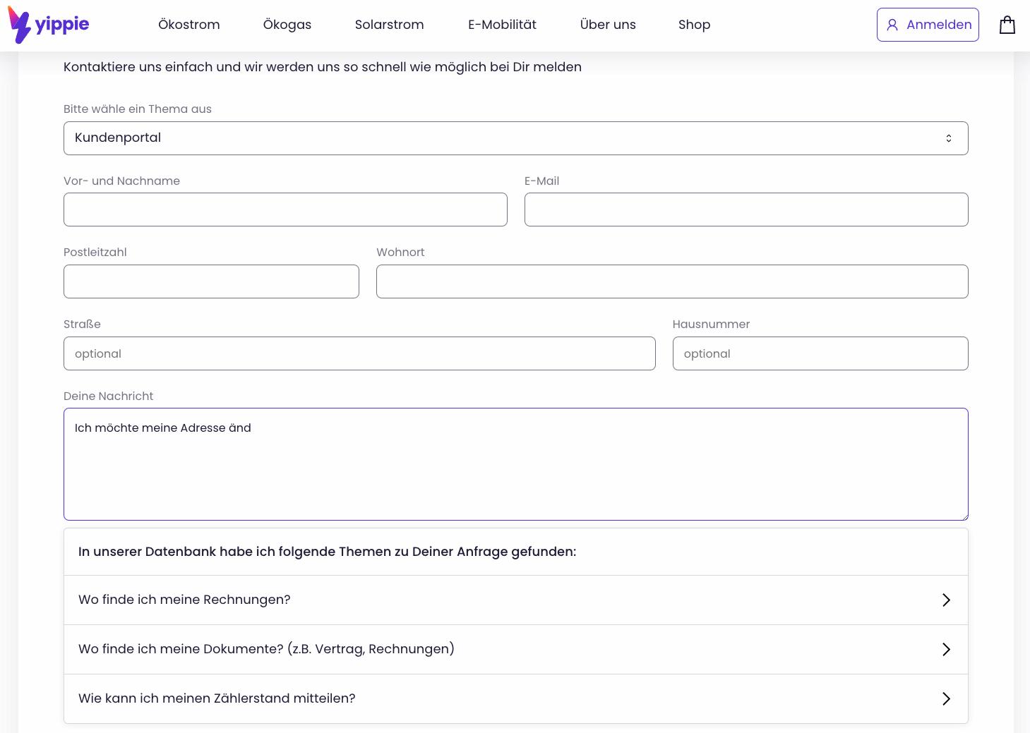 screenshot of Yippies form suggest AI tool