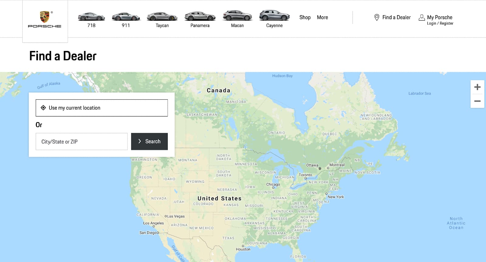 Porsches option to find a dealer