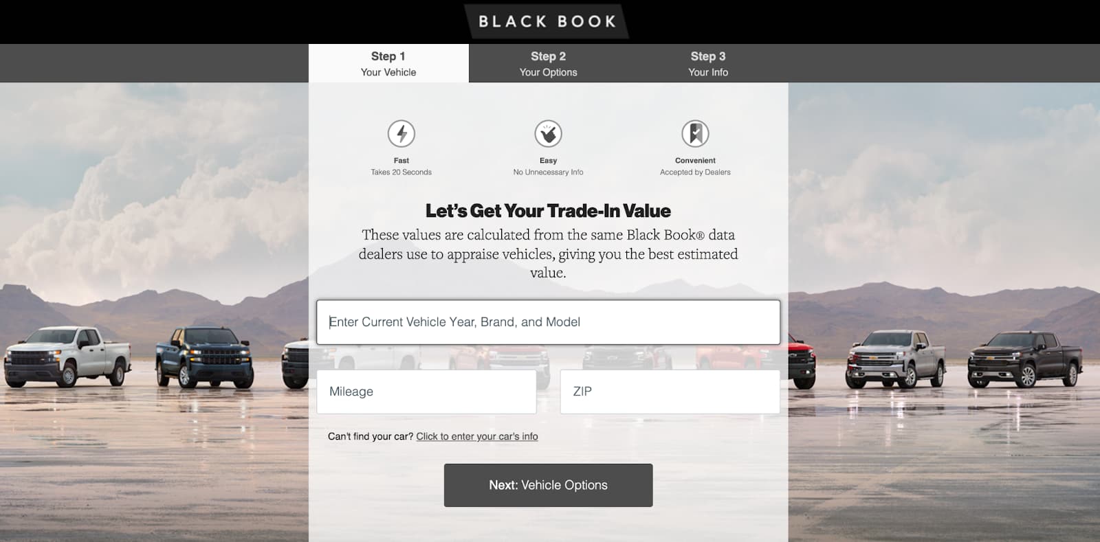 Chevrolets Black Book trade in estimator