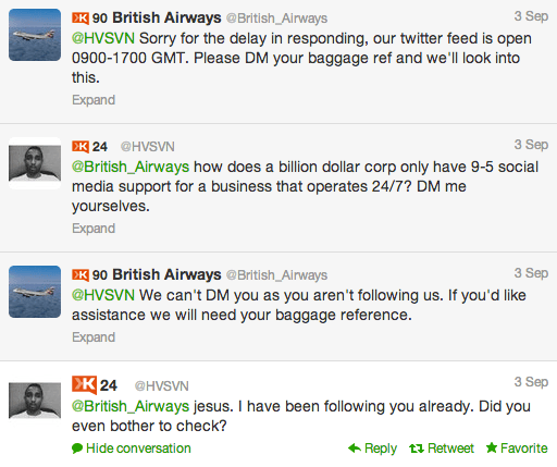 British Airways response to promoted tweet