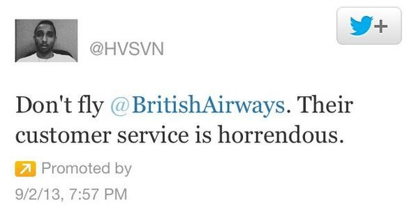 British Airways promoted tweet