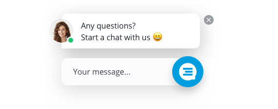 a chat window showing a proactive welcome message