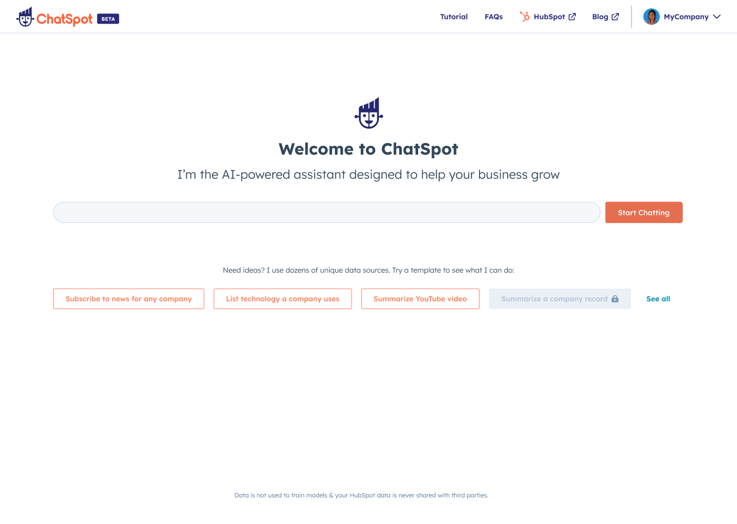 Bild zeigt Startseite von ChatSpot