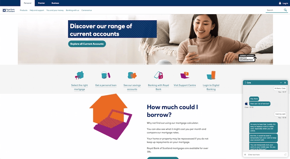 Cora assisting a banking user