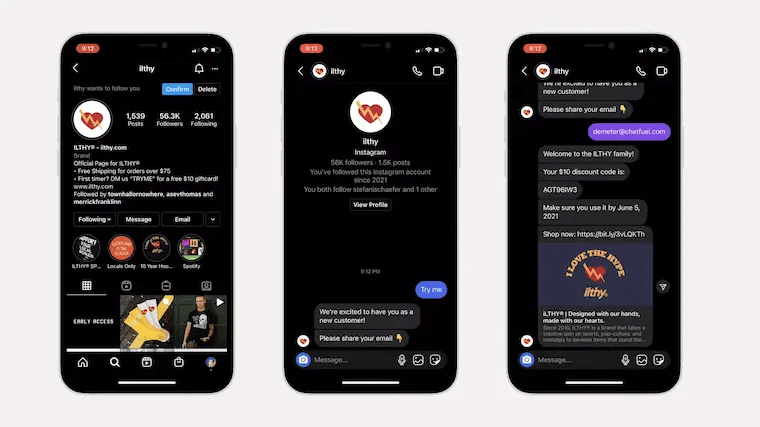 Instagram chatbot responding to customer direct messages