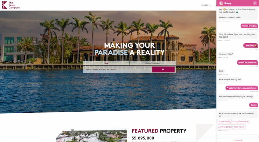 Screenshot of Sunny helping the user narrow down their property search