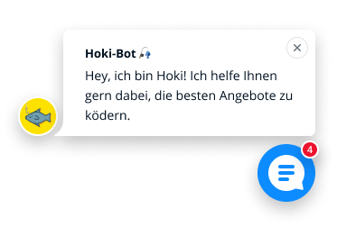 Darstellung des Bots Hoki, der Besucher im Anglershop begrüßt