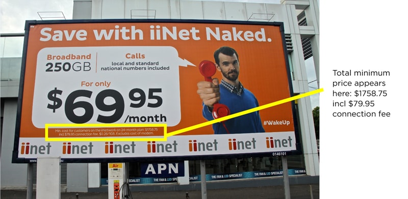 Photo of iiNet billboard with pricing infringement.