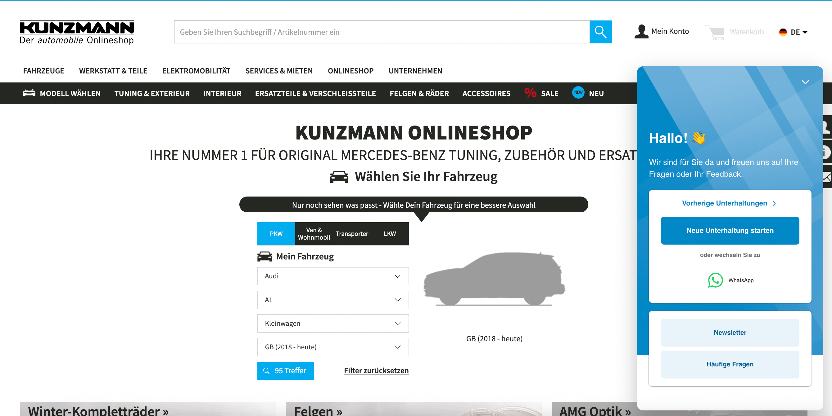 Screenshot des Kunzmann Online-Shops