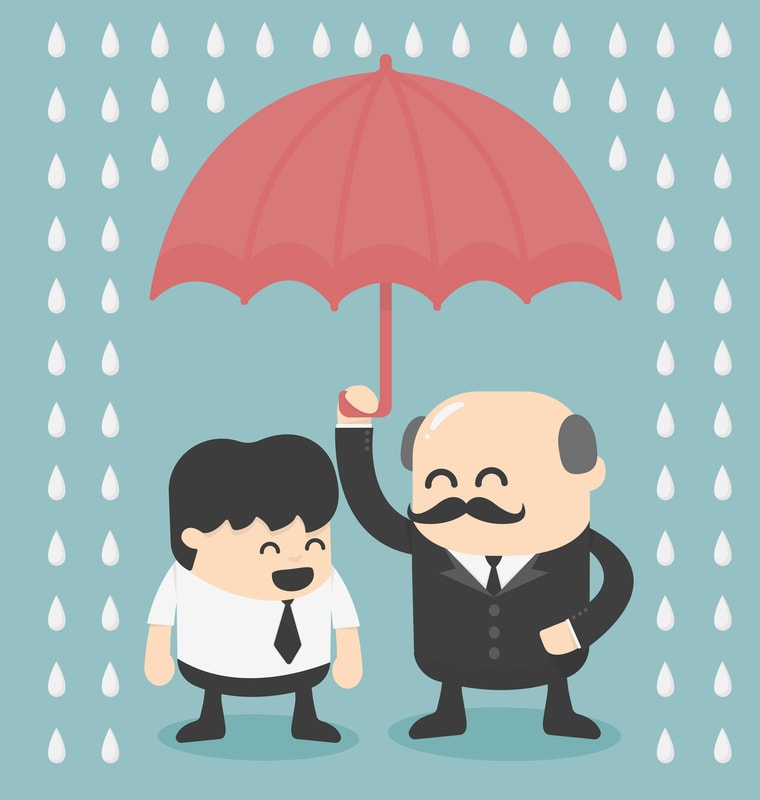 cartoon of boss sheltering his employee