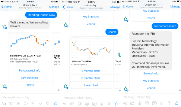 screenshot of Finance bot in action on Messenger