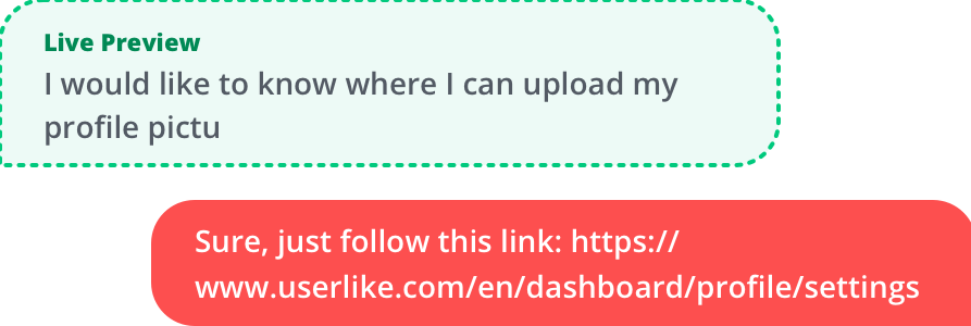 Capture d'écran de la fonction de prévisualisation en direct de Userlike