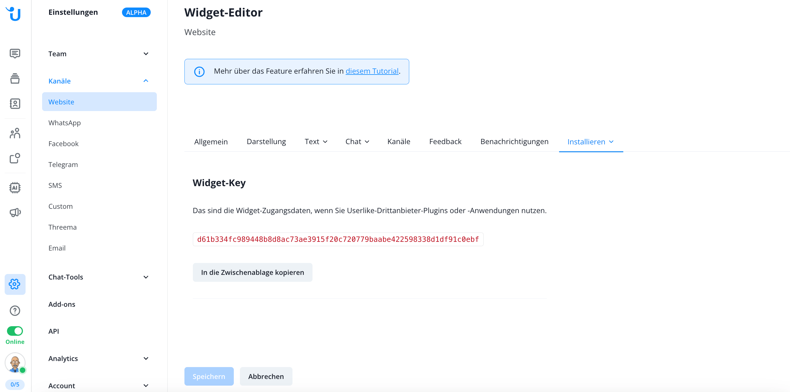 Userlike-Plugin Installation