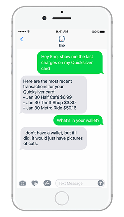a screenshot of a conversation with Eno bot
