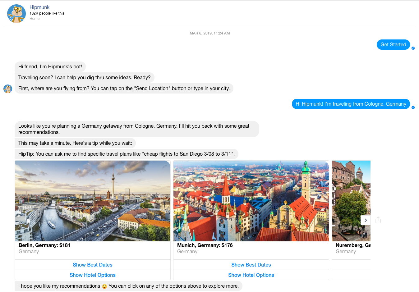 une capture d'écran de la recherche sur Hipmunk