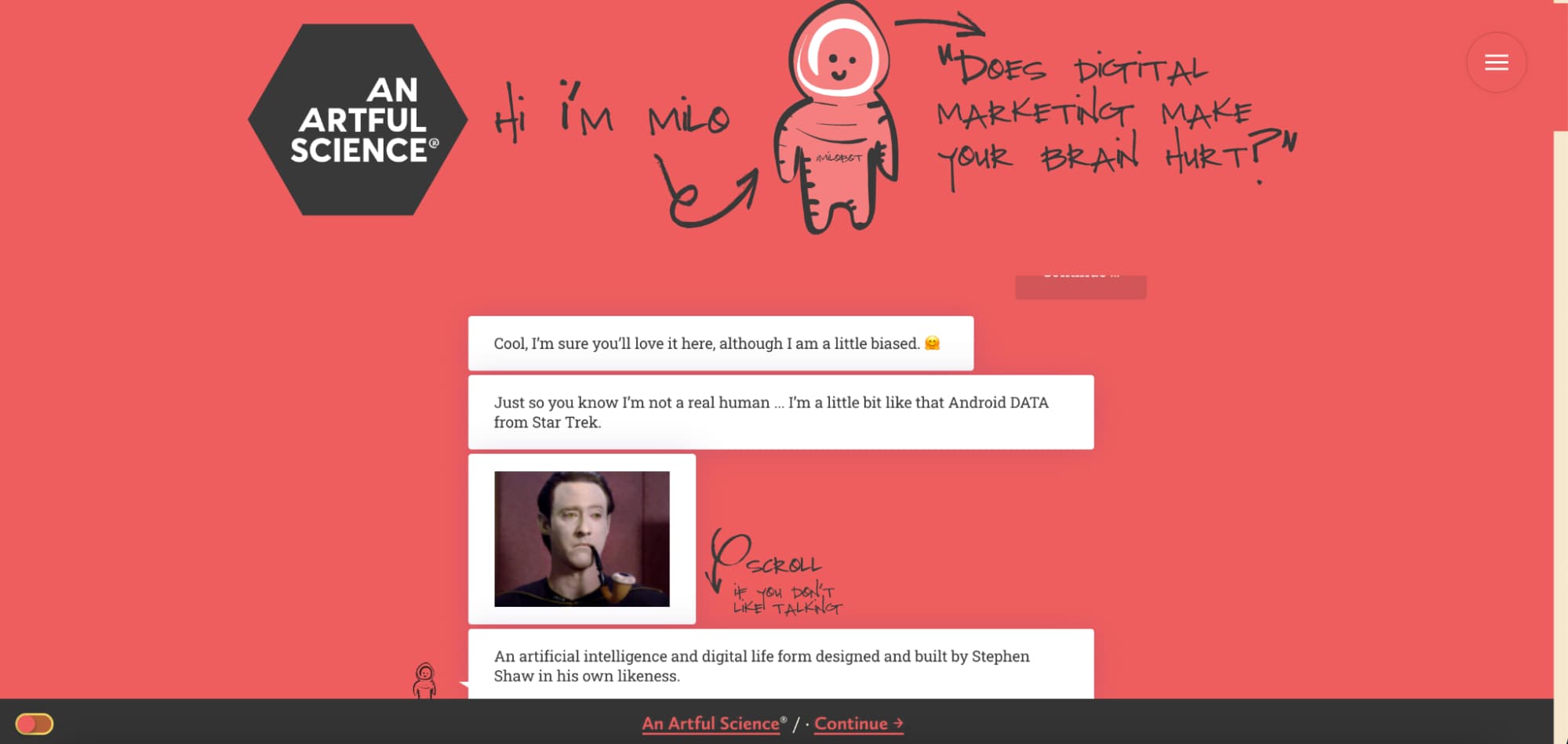 screenshot of chatbot Milo