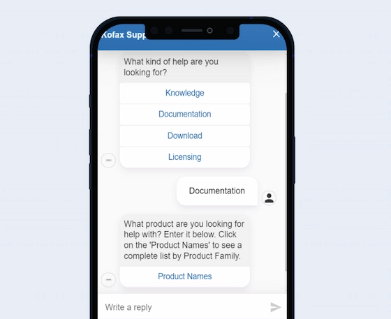Example image of Kofax chatbot's conversation flow