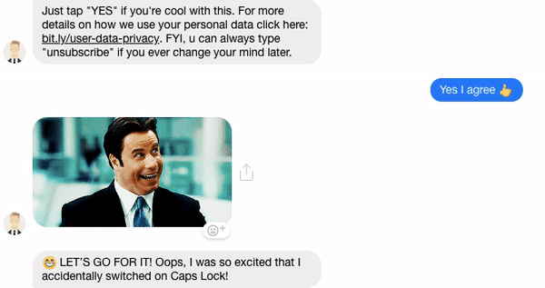 Capture d'écran de la réaction visuelle du chatbot