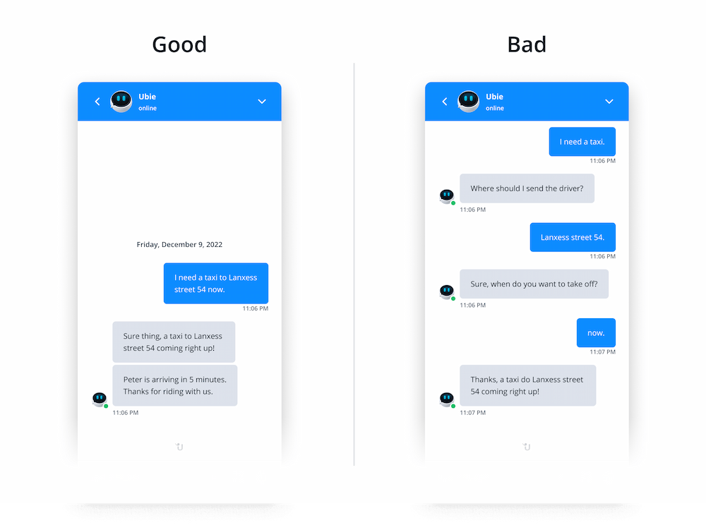 User orders a taxi with a chatbot