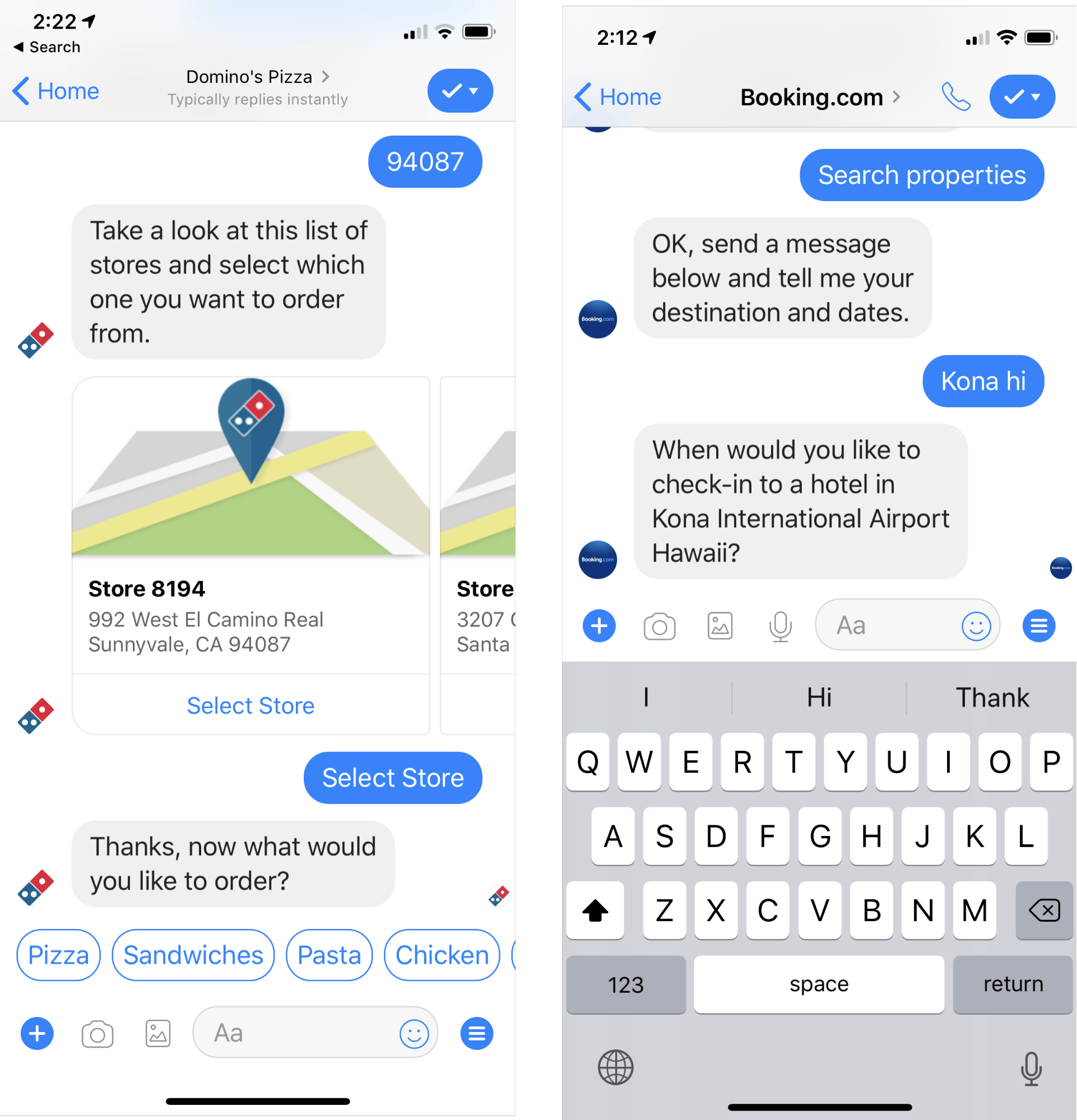 Screenshot des Chatbot von Domino Pizza