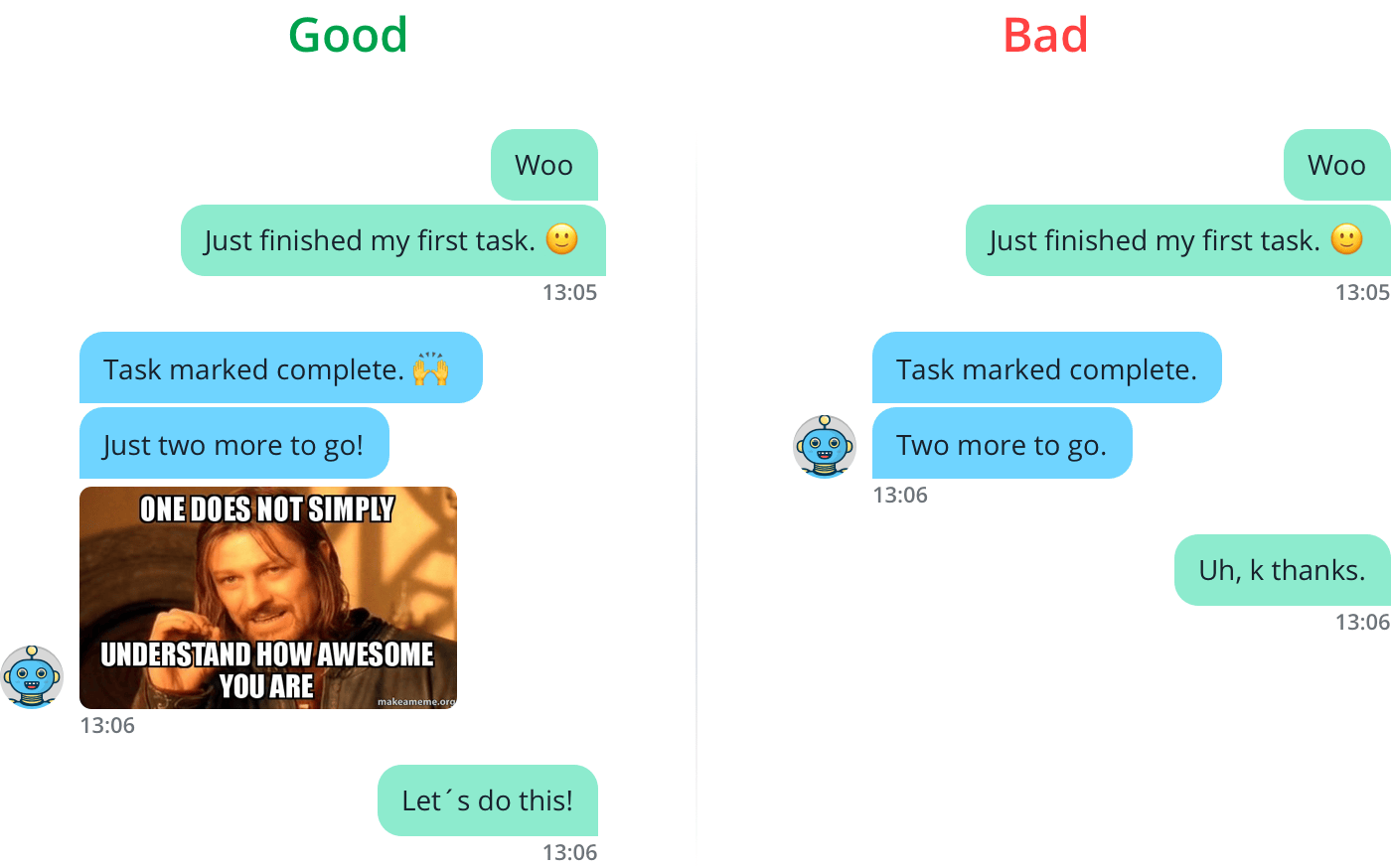 Bon et mauvais exemple de communication de chatbot