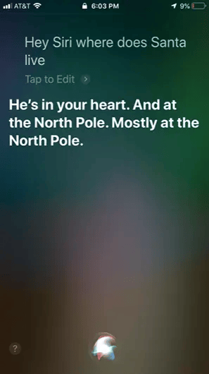 Siri gives a witty response to user about Santa Claus