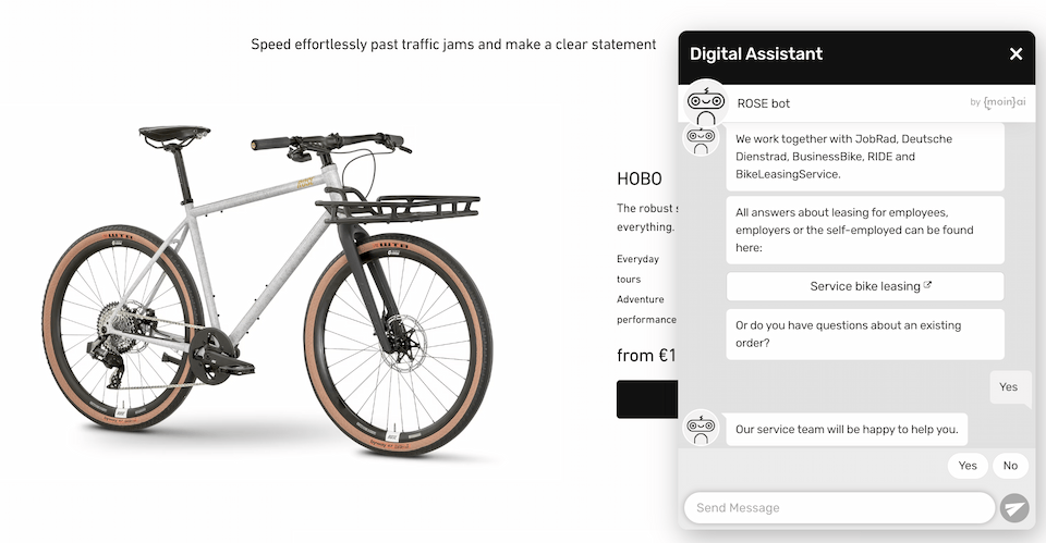 Biking marketing chatbot lets customer know about bike leasing options