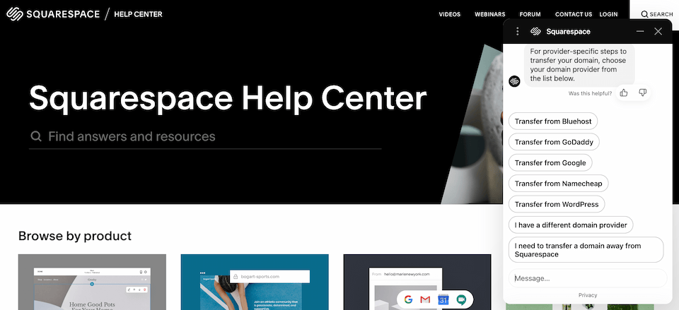 Website builder chatbot shows button options