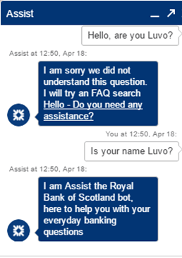 Screenshot di un chatbot che non capisce