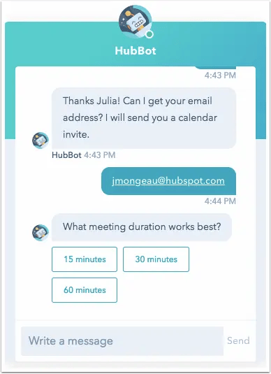 Chatbot displaying buttons to make meeting scheduling easier