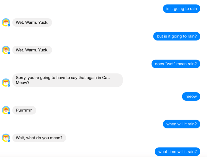Lo screenshot di una conversazione frustrante con il chatbot di meteo Poncho