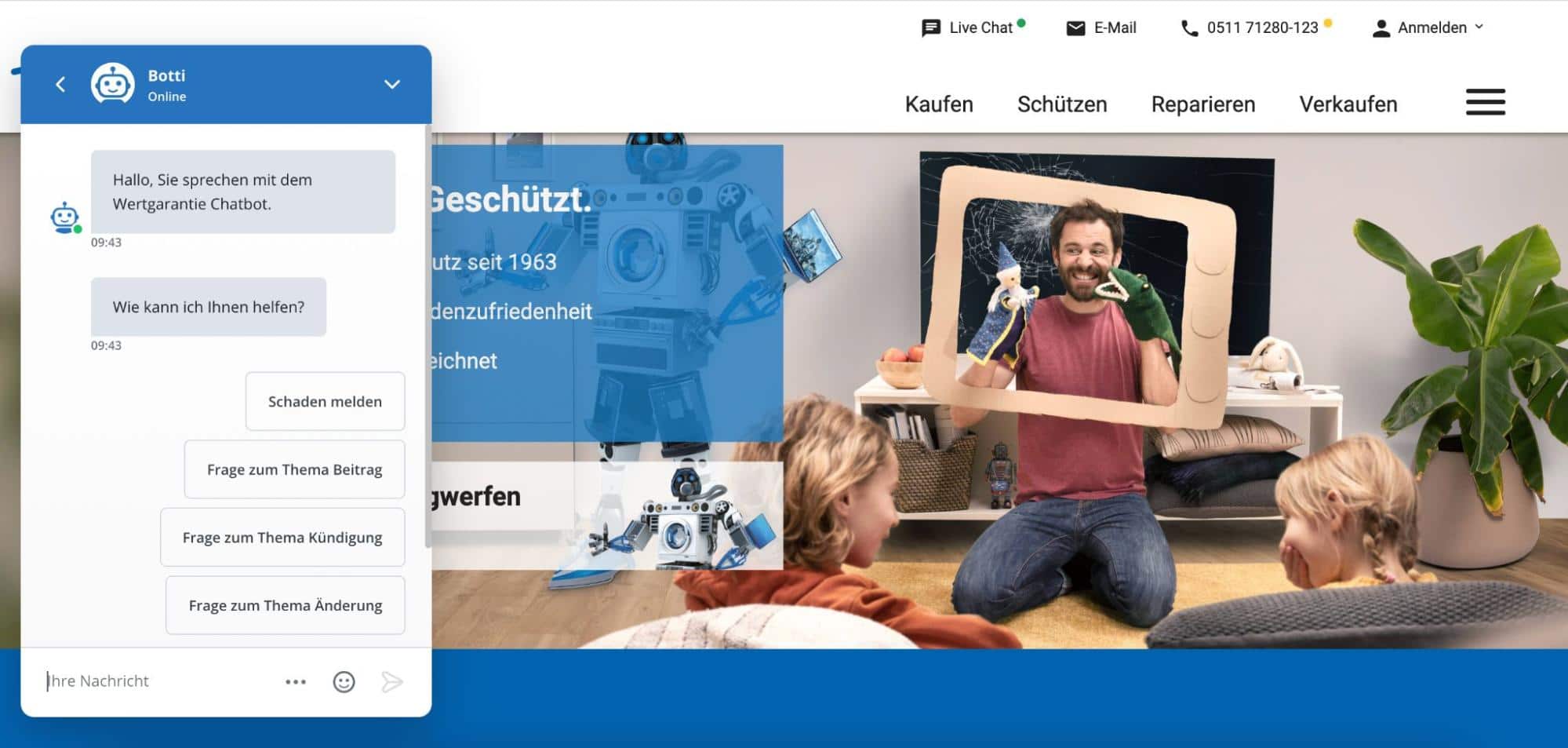Screenshot von Bottis Button-Optionen