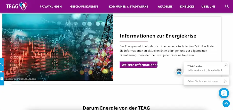 Proactive chatbot on energy company's website