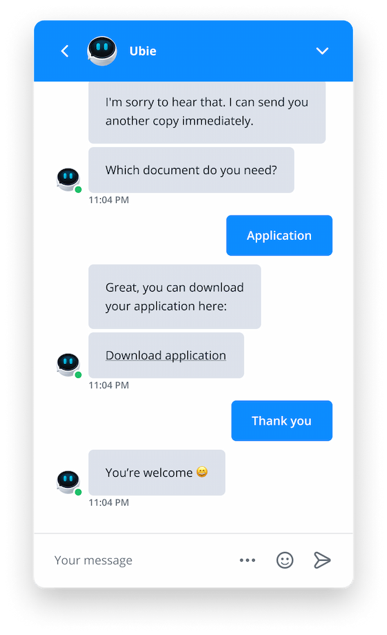 Example image of Ubie sending a document to a student