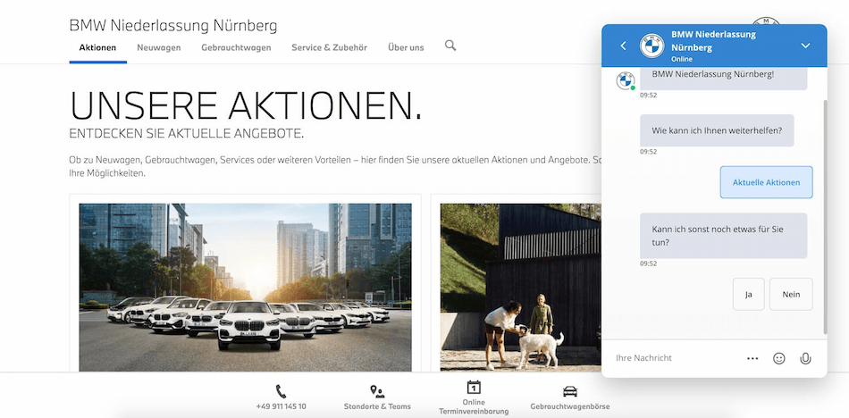 Userlike chatbot on BMW Nuremberg website