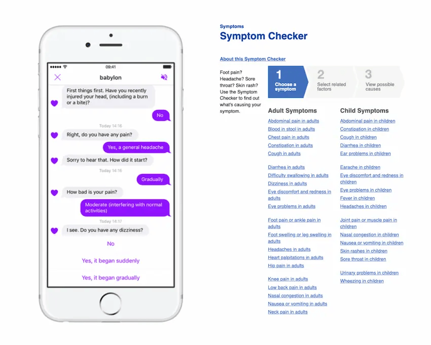 chatbot conversation compared to symptom checklist
