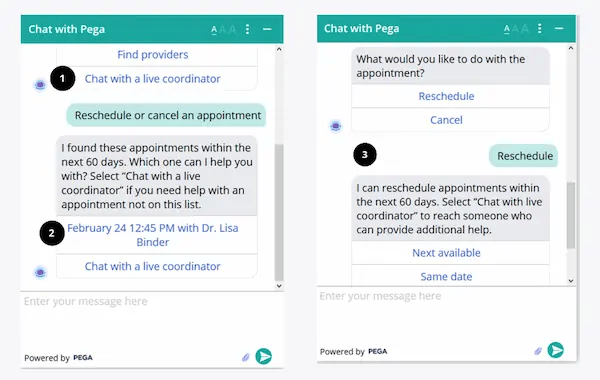 pega chatbot scheduling an appointment with a patient