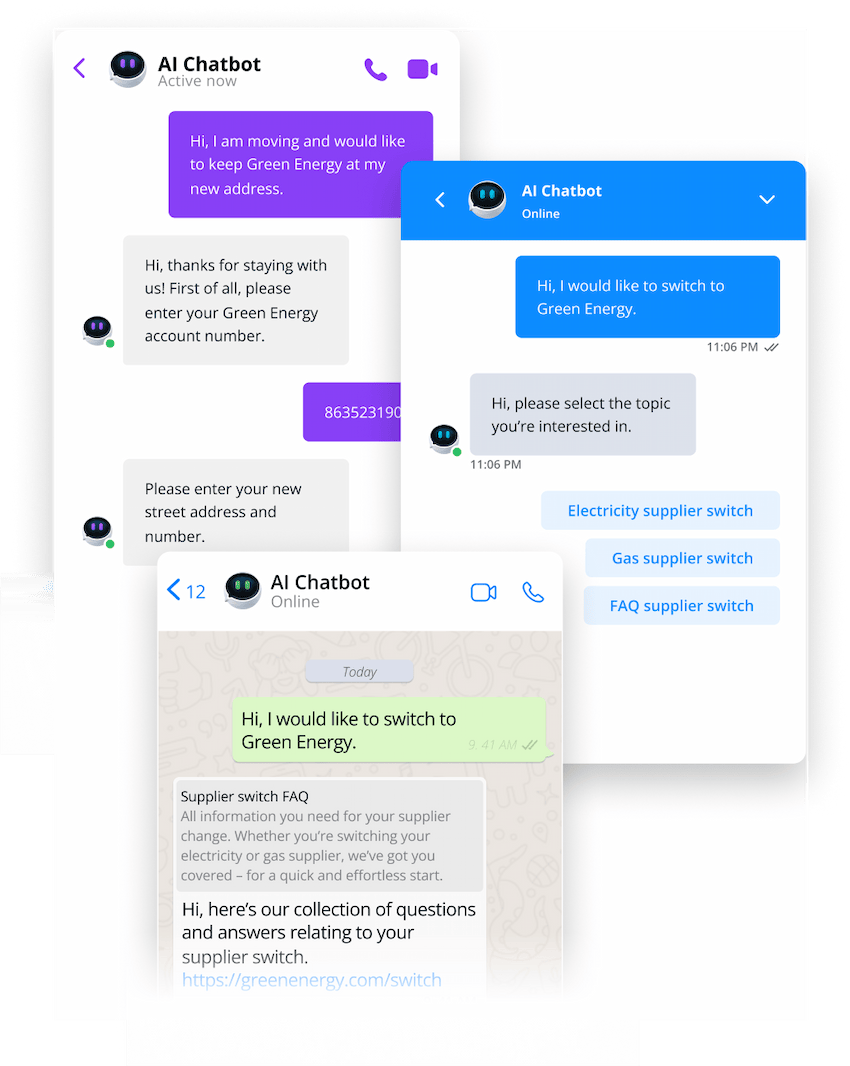 Userlike's AI chatbot is available on popular messaging channels like WhatsApp