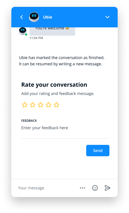 Example image of a star rating system at the end of a chat